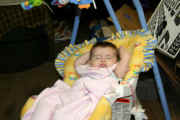 Sleeping in her swing at the shop