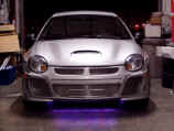 Front view of SRT4 with Wings West body kit and Plasma Glow undercarriage lighting