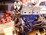 Exhaust side of engine before turbo manifold installation