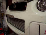 APS front mount intercooler installed with modified front bumper cover