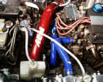 Samco radiator hoses installed with GReddy adapter with line to GReddy radiator breather tank