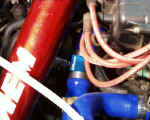GReddy radiator hose adapter installed in Samco lower radiator hose